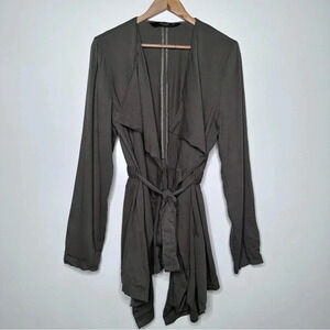 Stoosh Olive Green Drape Front Belted Lightweight Jacket Size XL